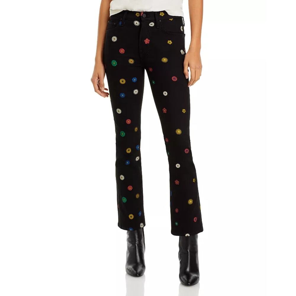 NWT MOTHER The Insider Flood High Rise Ankle Jeans Fresh As A Daisy Black Sze 23